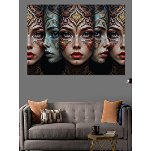 Soyut Yüzler Ve Maskeler Dekoratif Kanvas - Mdf Ahşap Tablo 70x100 cm