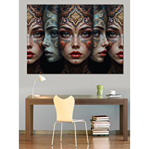 Soyut Yüzler Ve Maskeler Dekoratif Kanvas - Mdf Ahşap Tablo 70x100 cm