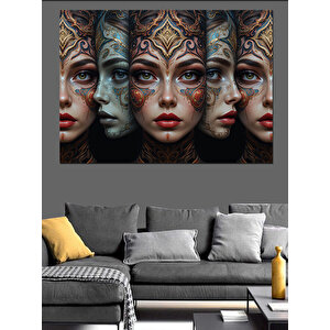 Soyut Yüzler Ve Maskeler Dekoratif Kanvas - Mdf Ahşap Tablo 70x100 cm