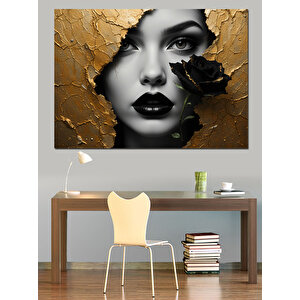 Altın Parçalı Kadın Yüzü Dekoratif Kanvas - Mdf Ahşap Tablo 70x100 cm