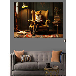 Koltuğa Oturmuş Düşünen Tilki Dekoratif Kanvas - Mdf Ahşap Tablo 70x100 cm