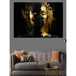 Altın Detaylı Yüz Dekoratif Kanvas - Mdf Ahşap Tablo 35x50 cm