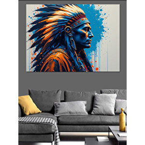 Mavi Yüzlü Kızılderili Portresi Dekoratif Kanvas - Mdf Ahşap Tablo 50x70 cm