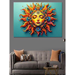 Turuncu Sarı Güneş Yüzü Dekoratif Kanvas - Mdf Ahşap Tablo 100x140 cm