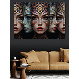 Soyut Yüzler Ve Maskeler Dekoratif Kanvas - Mdf Ahşap Tablo