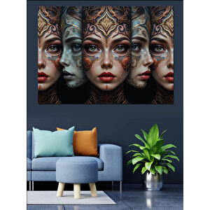 Soyut Yüzler Ve Maskeler Dekoratif Kanvas - Mdf Ahşap Tablo