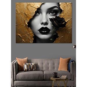 Altın Parçalı Kadın Yüzü Dekoratif Kanvas - Mdf Ahşap Tablo 100x140 cm