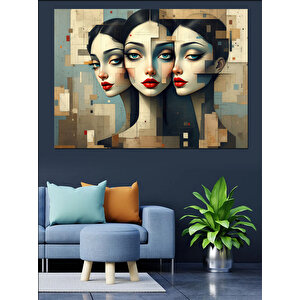 Kübist Kadın Yüzleri Dekoratif Kanvas - Mdf Ahşap Tablo 70x100 cm