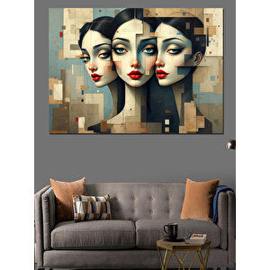 Kübist Kadın Yüzleri Dekoratif Kanvas - Mdf Ahşap Tablo 70x100 cm