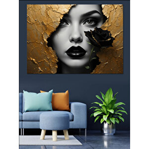 Altın Parçalı Kadın Yüzü Dekoratif Kanvas - Mdf Ahşap Tablo 50x70 cm