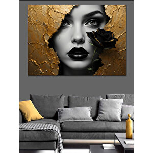 Altın Parçalı Kadın Yüzü Dekoratif Kanvas - Mdf Ahşap Tablo