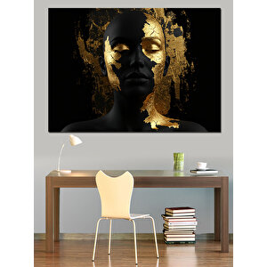 Altın Detaylı Yüz Dekoratif Kanvas - Mdf Ahşap Tablo 70x100 cm