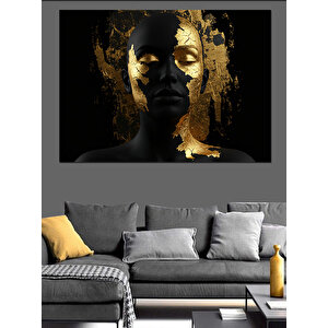 Altın Detaylı Yüz Dekoratif Kanvas - Mdf Ahşap Tablo 70x100 cm
