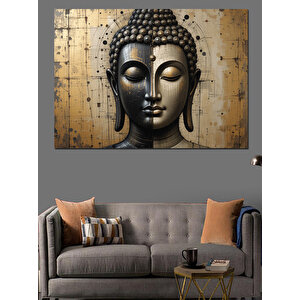 Altın Desenli Buda Yüzü Dekoratif Kanvas - Mdf Ahşap Tablo 70x100 cm