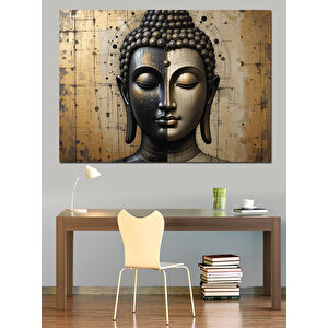 Altın Desenli Buda Yüzü Dekoratif Kanvas - Mdf Ahşap Tablo 70x100 cm