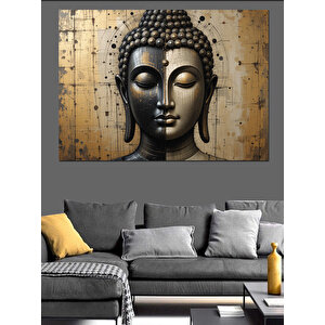 Altın Desenli Buda Yüzü Dekoratif Kanvas - Mdf Ahşap Tablo