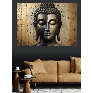 Altın Desenli Buda Yüzü Dekoratif Kanvas - Mdf Ahşap Tablo