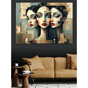 Kübist Kadın Yüzleri Dekoratif Kanvas - Mdf Ahşap Tablo 100x140 cm