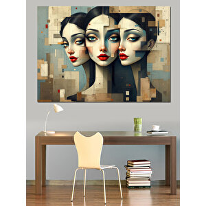 Kübist Kadın Yüzleri Dekoratif Kanvas - Mdf Ahşap Tablo