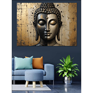 Altın Desenli Buda Yüzü Dekoratif Kanvas - Mdf Ahşap Tablo 35x50 cm