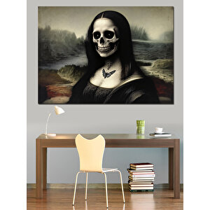 Kurukafa Yüzlü Mona Lisa Dekoratif Kanvas - Mdf Ahşap Tablo 35x50 cm
