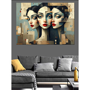 Kübist Kadın Yüzleri Dekoratif Kanvas - Mdf Ahşap Tablo