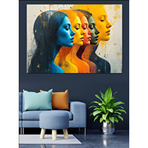 Renkli Soyut Kadın Yüzleri Dekoratif Kanvas - Mdf Ahşap Tablo 100x140 cm