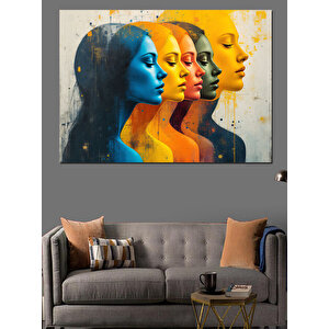 Renkli Soyut Kadın Yüzleri Dekoratif Kanvas - Mdf Ahşap Tablo