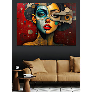 Renkli Yüz Portre Sanatı Dekoratif Kanvas - Mdf Ahşap Tablo 50x70 cm