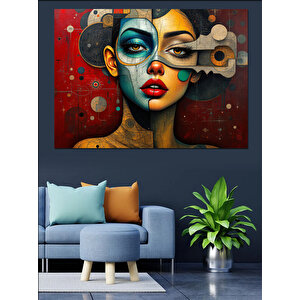 Renkli Yüz Portre Sanatı Dekoratif Kanvas - Mdf Ahşap Tablo 50x70 cm