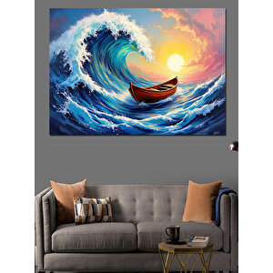 Dev Dalgada Küçük Kayık Dekoratif Kanvas - Mdf Ahşap Tablo