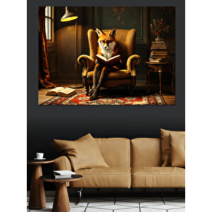 Koltuğa Oturmuş Düşünen Tilki Dekoratif Kanvas - Mdf Ahşap Tablo 25x35 cm