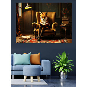 Koltuğa Oturmuş Düşünen Tilki Dekoratif Kanvas - Mdf Ahşap Tablo 25x35 cm
