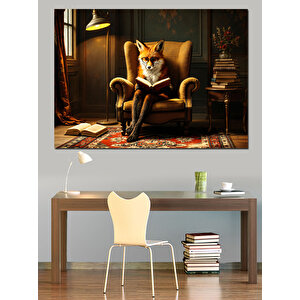 Koltuğa Oturmuş Düşünen Tilki Dekoratif Kanvas - Mdf Ahşap Tablo