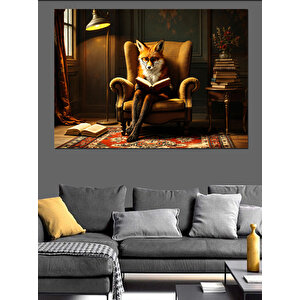 Koltuğa Oturmuş Düşünen Tilki Dekoratif Kanvas - Mdf Ahşap Tablo