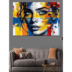 Soyut Renkli Kadın Yüzü Dekoratif Kanvas - Mdf Ahşap Tablo 50x70 cm