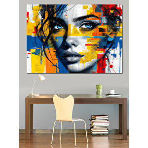 Soyut Renkli Kadın Yüzü Dekoratif Kanvas - Mdf Ahşap Tablo 50x70 cm