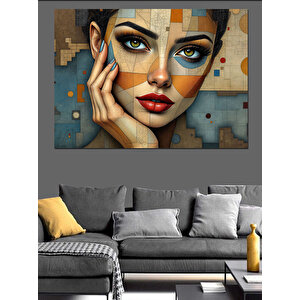 Mozaik Yüzlü Kadın Portresi Dekoratif Kanvas - Mdf Ahşap Tablo