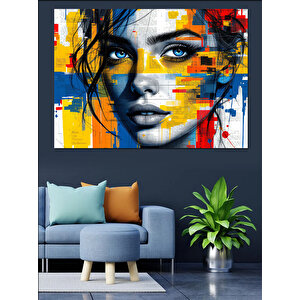 Soyut Renkli Kadın Yüzü Dekoratif Kanvas - Mdf Ahşap Tablo 100x140 cm