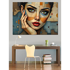 Mozaik Yüzlü Kadın Portresi Dekoratif Kanvas - Mdf Ahşap Tablo