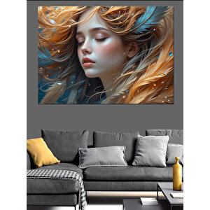 Rüzgarda Dalgın Kadın Yüzü Dekoratif Kanvas - Mdf Ahşap Tablo 100x140 cm