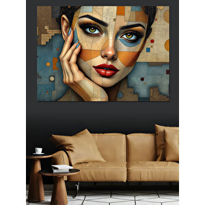 Mozaik Yüzlü Kadın Portresi Dekoratif Kanvas - Mdf Ahşap Tablo 100x140 cm