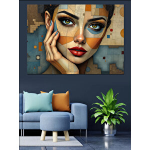 Mozaik Yüzlü Kadın Portresi Dekoratif Kanvas - Mdf Ahşap Tablo 100x140 cm