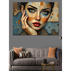 Mozaik Yüzlü Kadın Portresi Dekoratif Kanvas - Mdf Ahşap Tablo 100x140 cm