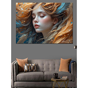Rüzgarda Dalgın Kadın Yüzü Dekoratif Kanvas - Mdf Ahşap Tablo 70x100 cm