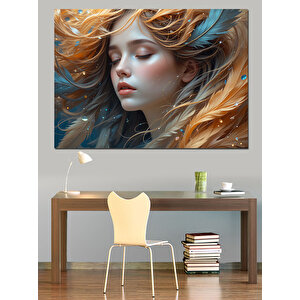 Rüzgarda Dalgın Kadın Yüzü Dekoratif Kanvas - Mdf Ahşap Tablo 70x100 cm