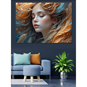 Rüzgarda Dalgın Kadın Yüzü Dekoratif Kanvas - Mdf Ahşap Tablo