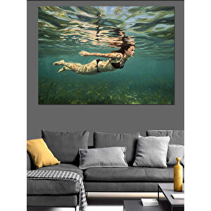 Suda Yüzen Kadın Dekoratif Kanvas - Mdf Ahşap Tablo 100x140 cm