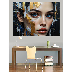 Altın Detaylı Parçalı Yüz Dekoratif Kanvas - Mdf Ahşap Tablo