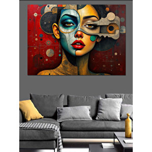 Renkli Yüz Portre Sanatı Dekoratif Kanvas - Mdf Ahşap Tablo 100x140 cm